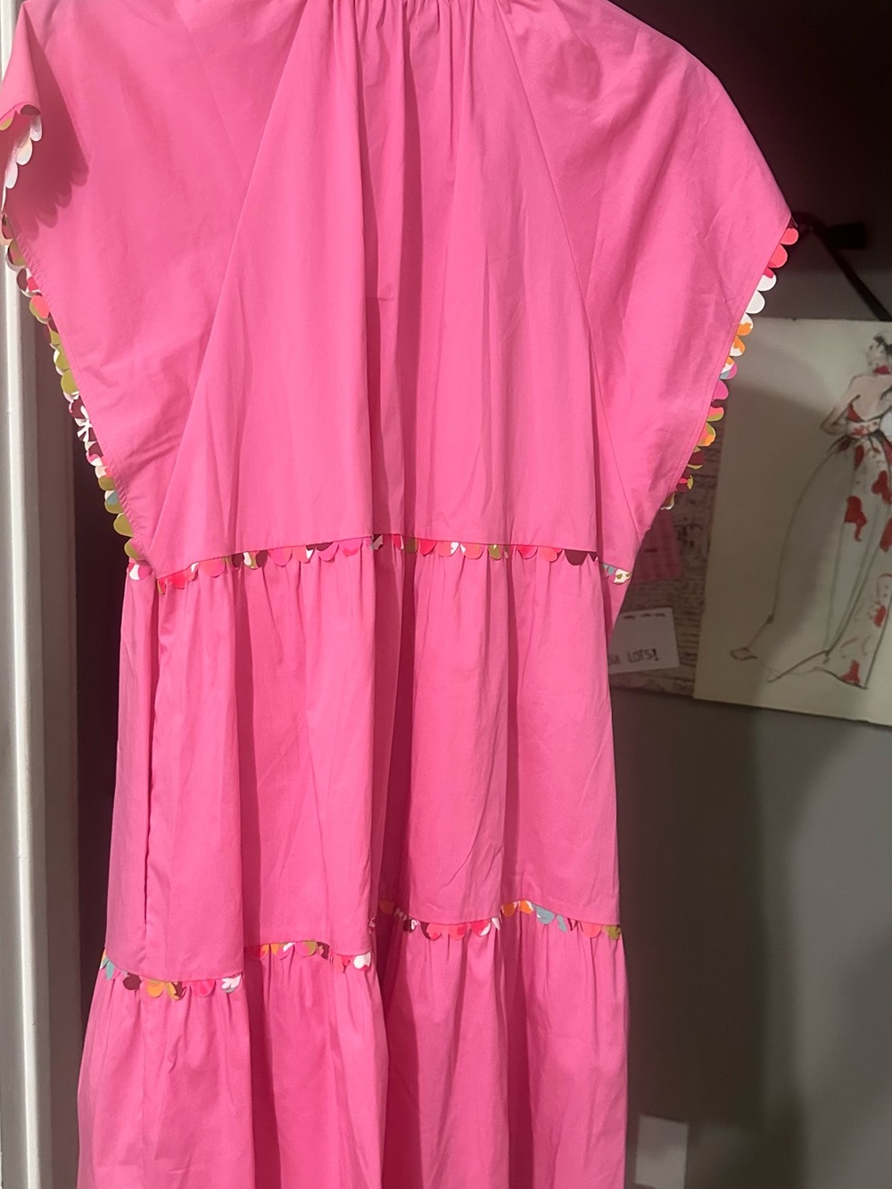 CROSBY by Mollie Burch Pink Midi Dress with Multicolor Trim-no tags - Picture 4 of 4